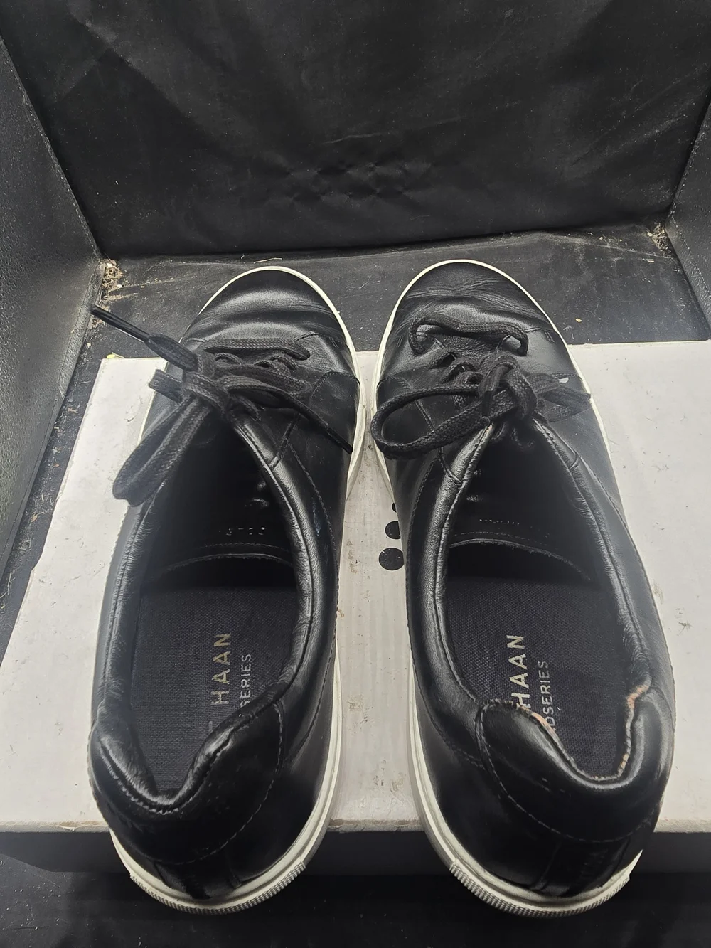 Cole‎ Haan Black Leather Low-Top Slip-On Sneakers with White Sole